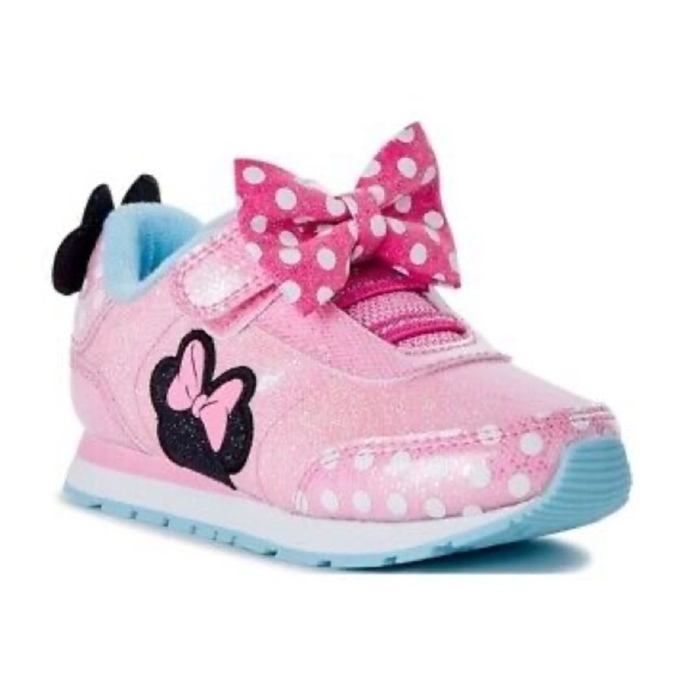 Disney Junior Girls Shoes size 9 Minnie Mouse Sneakers Strap Bow Sparkles Pink